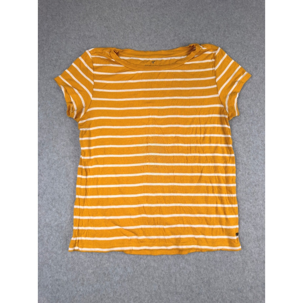 American Eagle Soft & Sexy Mustard Yellow White Striped Short Sleeve T-Shirt M